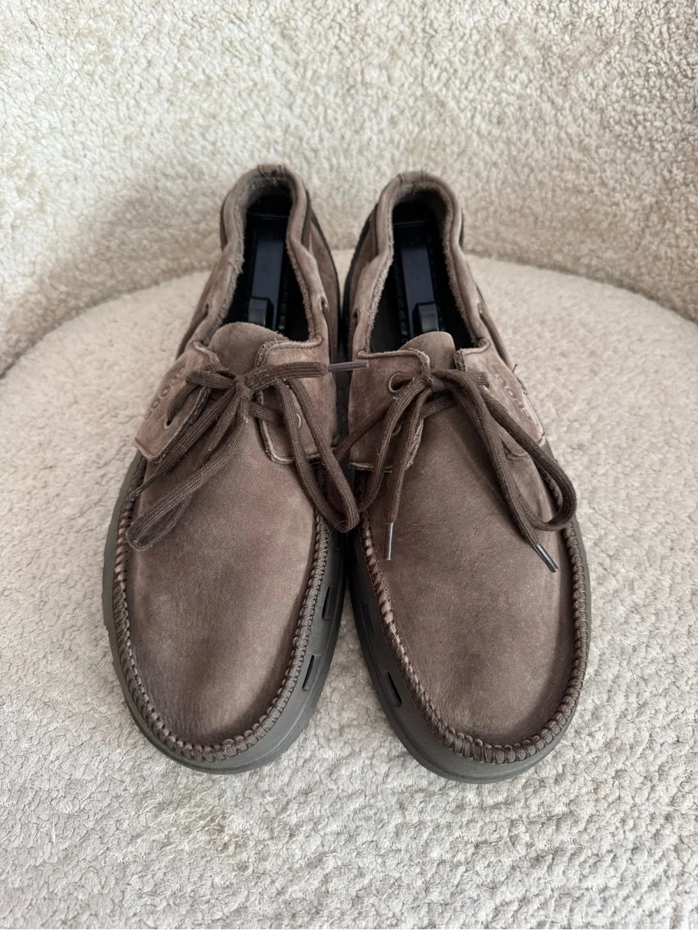 Crocs Men’s Size 12 Brown Leather Boat Shoes Loafers Lace Up Moc Toe